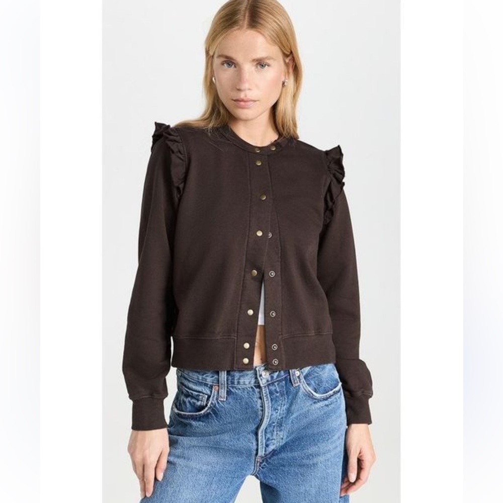 Clare V. Le Snap Ruffled Cardigan Sweater in Chocolate (Brown) Size: Small New